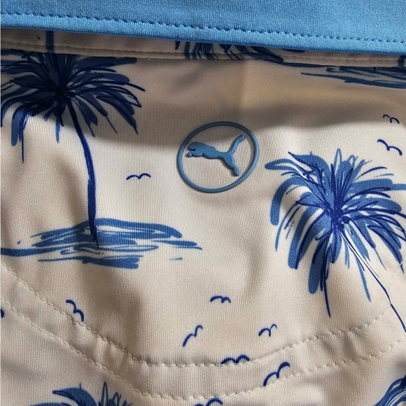 Puma Mirage Golf Polo Blue/White Palm Trees Size XL - Picture 6 of 7